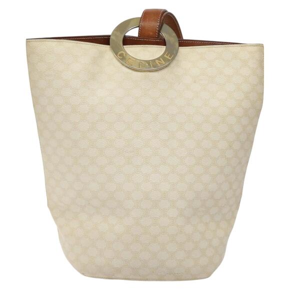 CELINE Macadam Canvas Circle Shoulder Bag Pvc Leather White - Picture 2 of 13